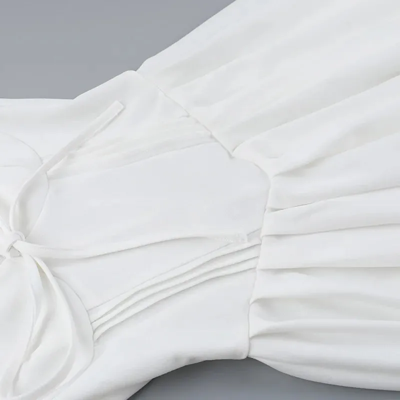 White V-neck Puff Charming Sleeve Corset Mini Dress