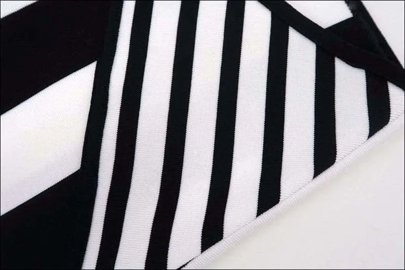 Winnal Women Black And White Stripe Off Shoulder Ruffles Bodycon Midi Dress