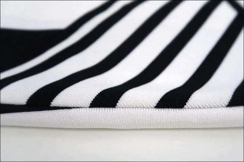 Winnal Women Black And White Stripe Off Shoulder Ruffles Bodycon Midi Dress