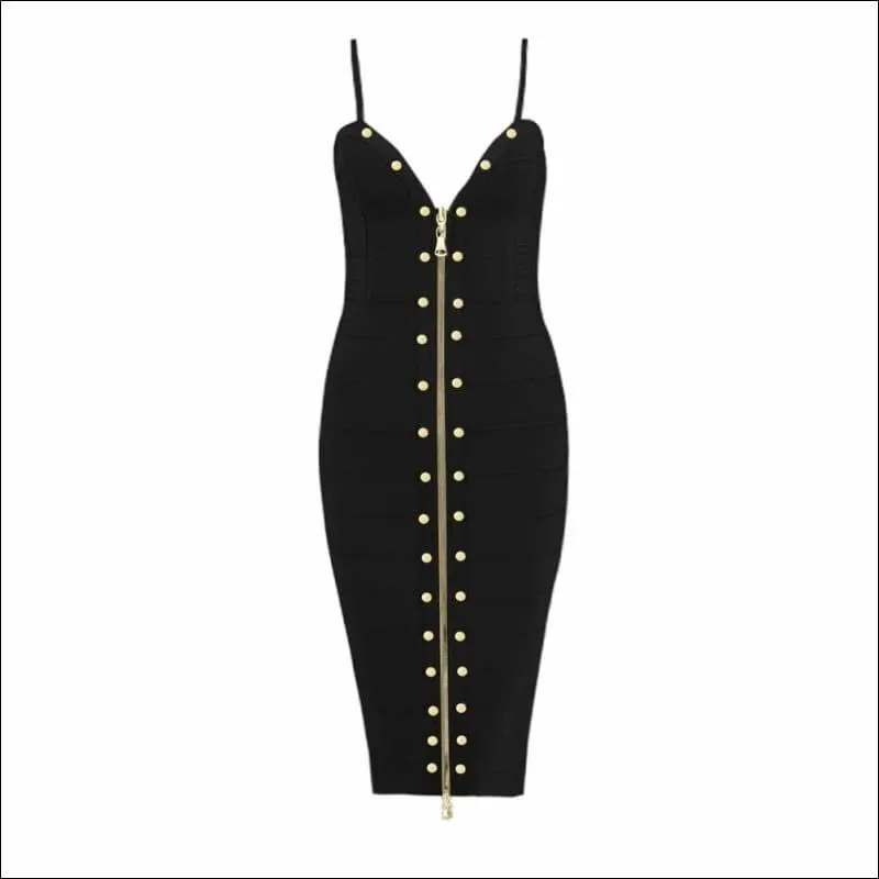 Winnal Women's Off Shoulder High Waist Sleeveless Studded Front-Zip Bandage Sling Dress