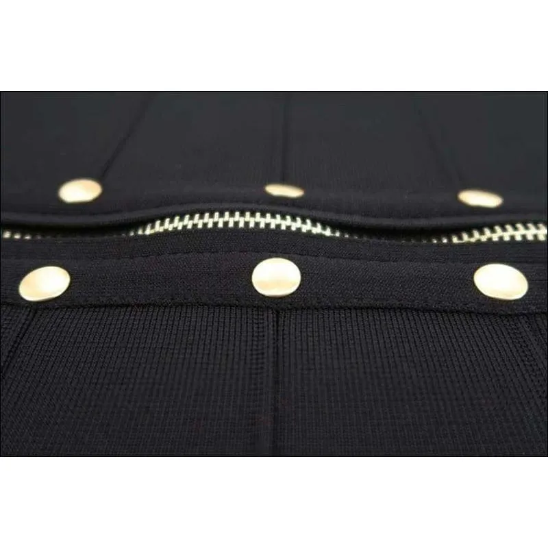 Winnal Women's Off Shoulder High Waist Sleeveless Studded Front-Zip Bandage Sling Dress