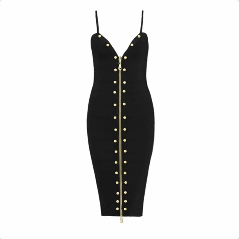 Winnal Women's Off Shoulder High Waist Sleeveless Studded Front-Zip Bandage Sling Dress