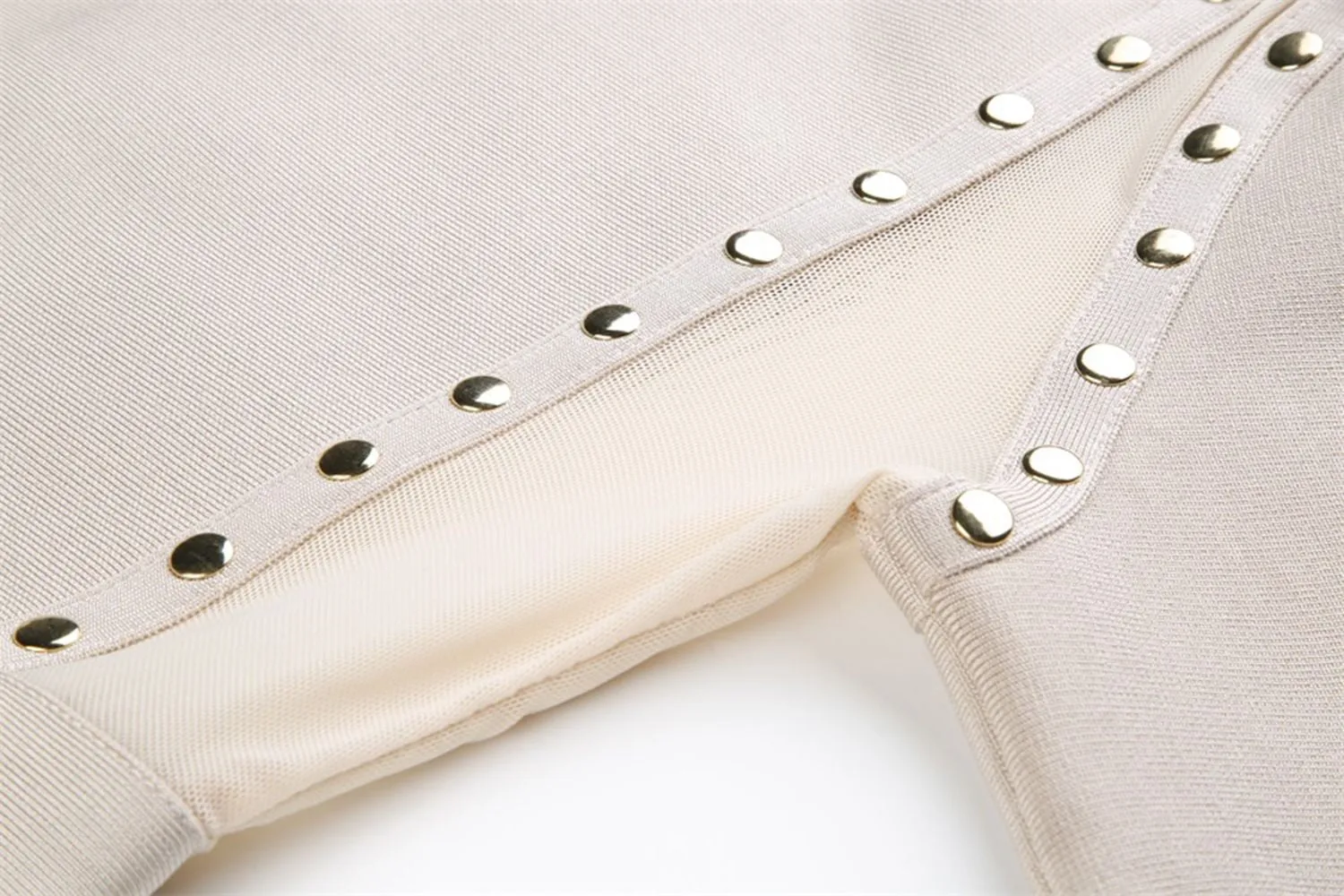 Women Silver Studded Hollow Out Transparent Mesh Bodycon Sexy Short Dress Long Sleeve Back Zip Bodysuit