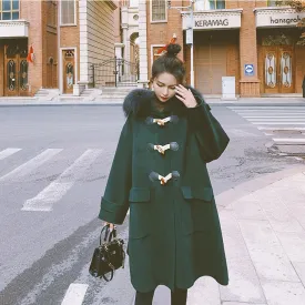 Women's Winter Coat, Long Jacket With Fur Collar, Loose Hooded Coat