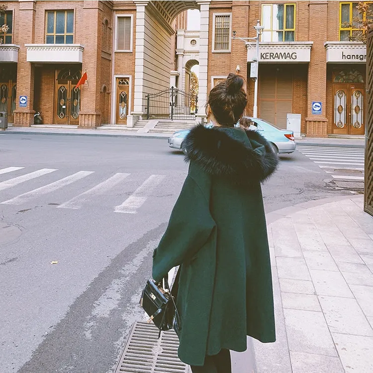 Women's Winter Coat, Long Jacket With Fur Collar, Loose Hooded Coat