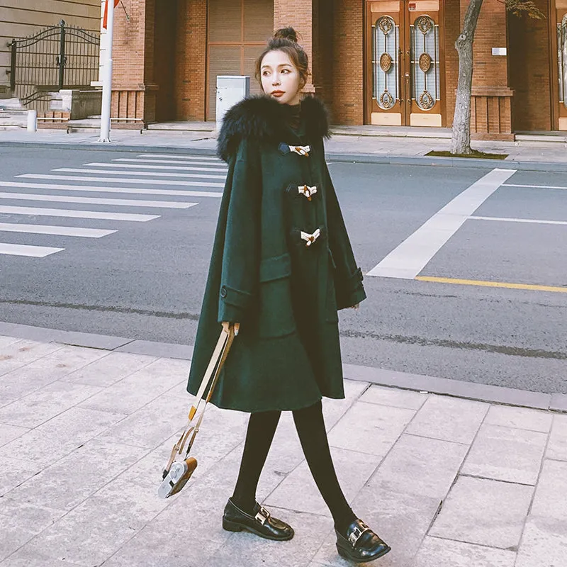 Women's Winter Coat, Long Jacket With Fur Collar, Loose Hooded Coat