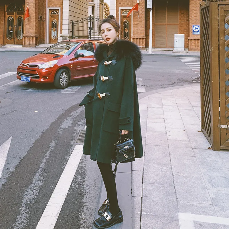 Women's Winter Coat, Long Jacket With Fur Collar, Loose Hooded Coat
