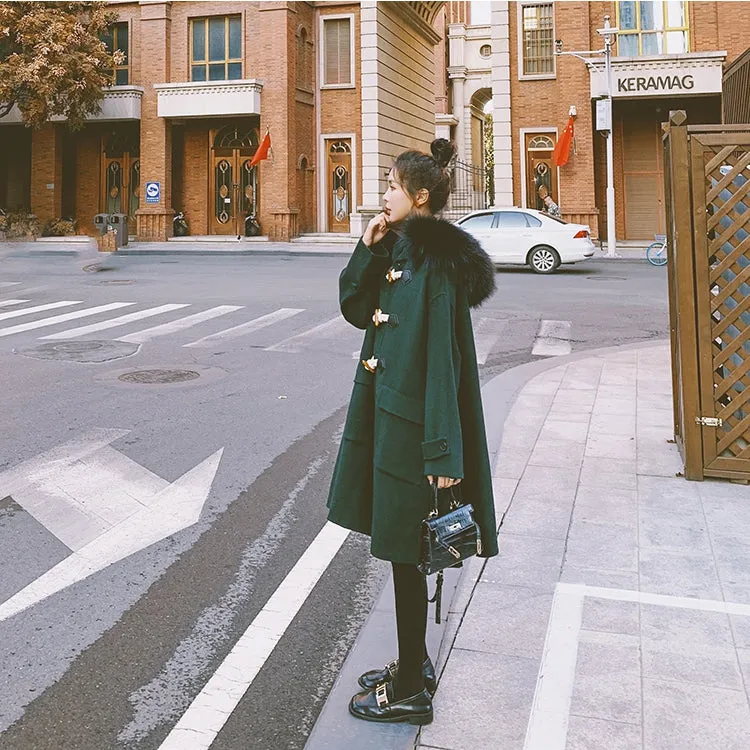 Women's Winter Coat, Long Jacket With Fur Collar, Loose Hooded Coat