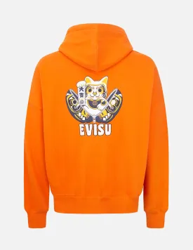 Zip-up Daruma and Fortune Cat Print Hooded Sweatshirt